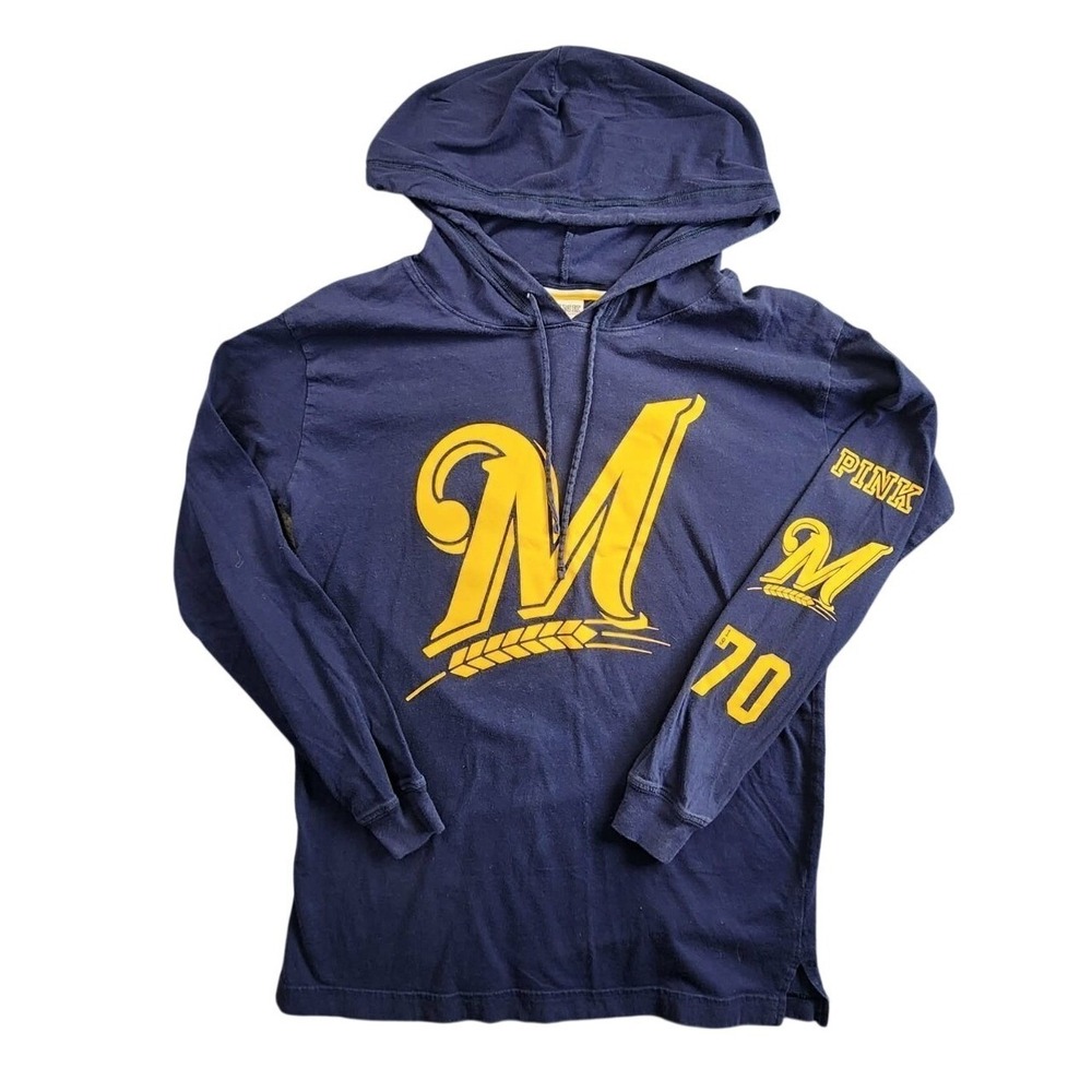 VS Pink Milwaukee Brewers Navy Blue Graphic Hoodie Long‎ Sleeve Womens XS